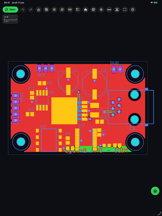 A multi-layer PCB with toolbar on iPad